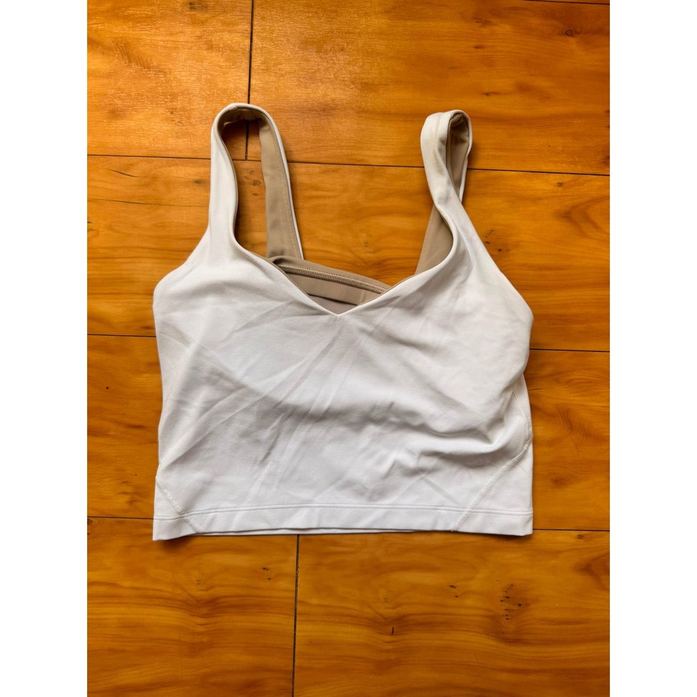 Lululemon Align Tank Top White Tan Size 4 LW1DUDS Yoga Cropped Built-in Bra